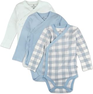 HonestBaby Baby 3-pack Long Sleeve Side-snap Kimono Bodysuits Organic Cotton for Infant Baby Boys, Girls, Unisex