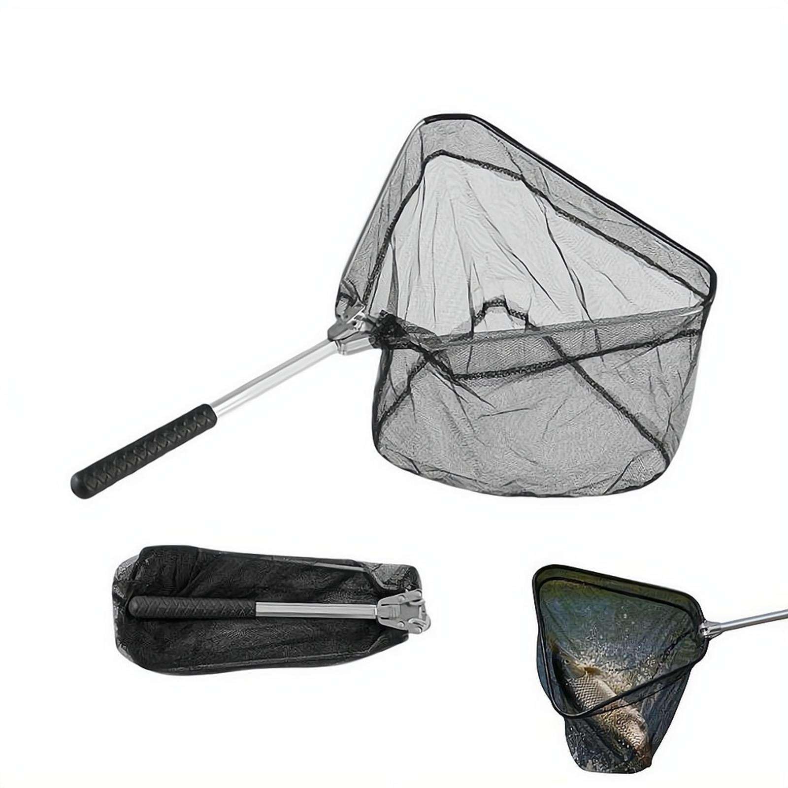 Telescopic Folding Fishing Landing Net, Collapsible Extendable Aluminum long Handle with Rubber Grip For Fish Catch, Aquarium, Ponds Floating Objects, Carp Trout (50cm)