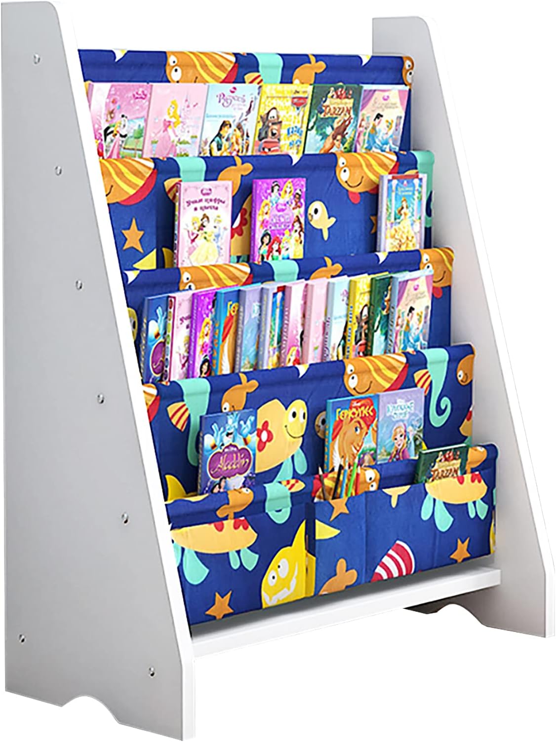 Lankuo Kids Book Rack Storage Bookshelf Toy Sling Book Rack (light blue/white)