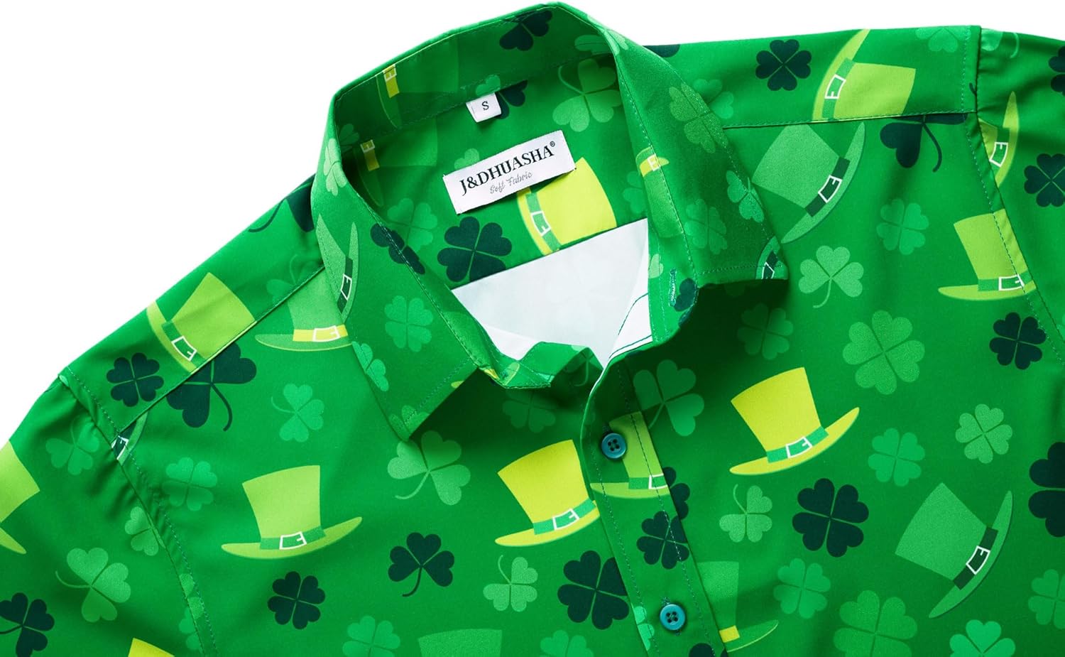 J&DHUASHA Mens St Patrick's Day Shirt Shamrock Irish Printed Green Clover Hawaiian Button Down Short Sleeves Shirts - Image 4