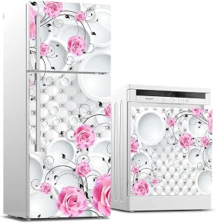 Buzdolabı ve Bulaşık Makinası Beyaz Eşya Sticker Kaplama 3D Pembe Gül