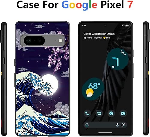 Miniatura 3 de Funda compatible con Google Pixel 7, funda japonesa con patrón de luna de cerezo y flor para niños y niñas, funda de TPU suave a prueba de golpes,