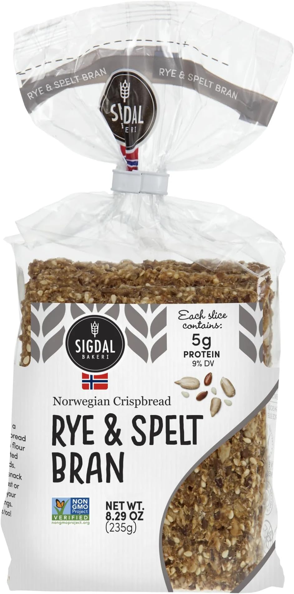 Sigdal Bakeri Rye & Spelt Norwegian Crispbread | All Natural, Non GMO, Vegan, Sugar Free, High Fiber, Low Carbs, High Protein, Wholegrain Snack Crackers With Up To 46% Seeds, 8.29 oz (235g) (Pack of 4)