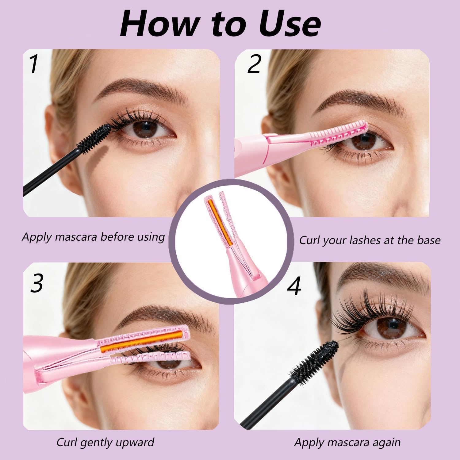 Heated Eyelash Curler, Heat Eye lash Curler Fast 8s Heating & Eyebrow Trimmer 2-in-1 Multifunctional, Rechargeable Electric Eyelash Curler with 3 Heat Settings, Ideal Makeup Tool Gift - Image 4