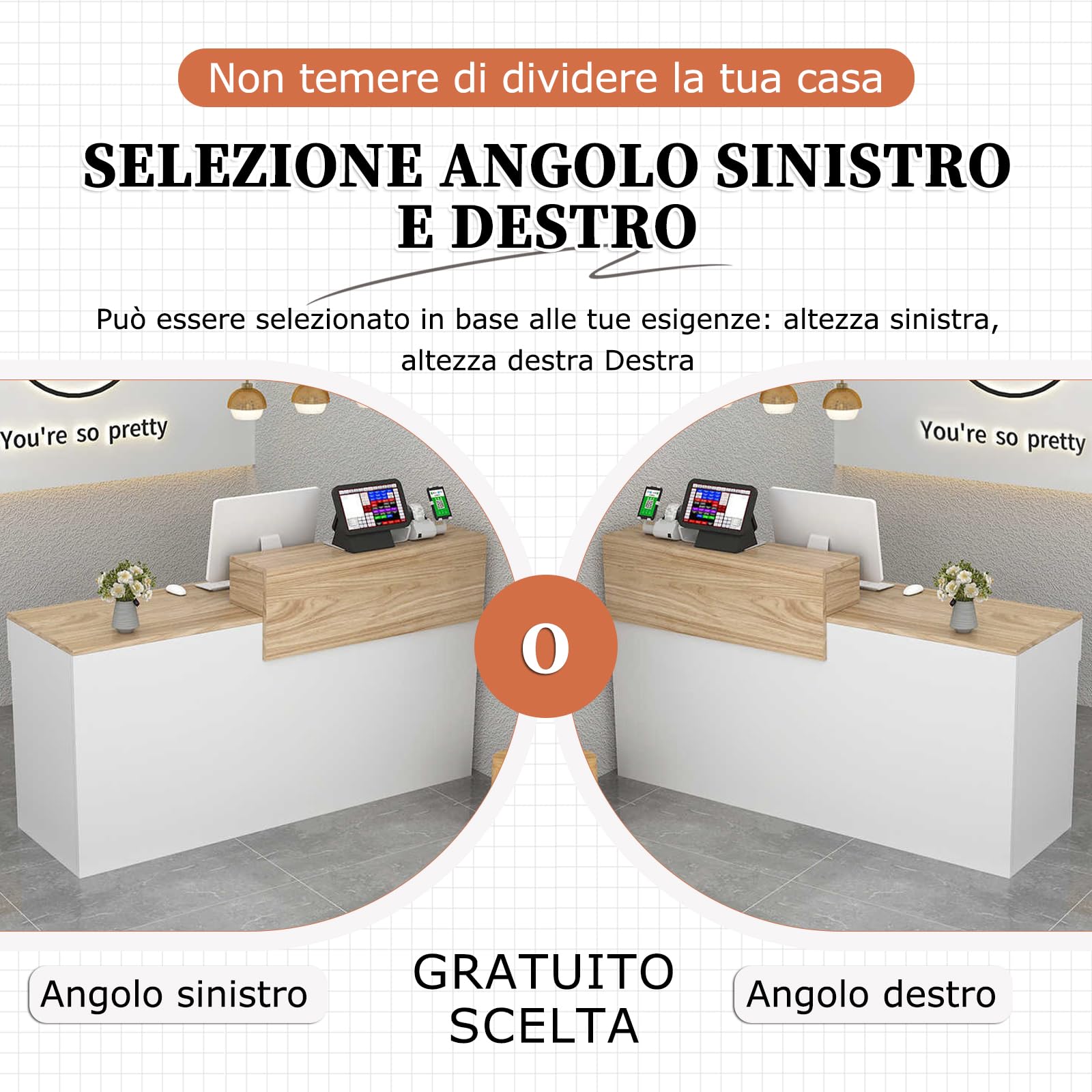 Bancone Reception Moderno in Legno con Ripiani e Cassetti, 100–180 cm Bancone Negozio, Bancone da Accoglienza per Ufficio, Salone, Negozio, Hotel, Studio Professionale Nero/Sinistra 160x100x60cm