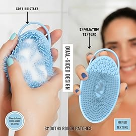 Silver Infused Exfoliating Body Scrubber - Textured Back Scrubber Shower Brush - Avilana Advanced Material Bath Tool Dual Sided - Gentle Smoothing Rough Skin - Premium Gift Women Men