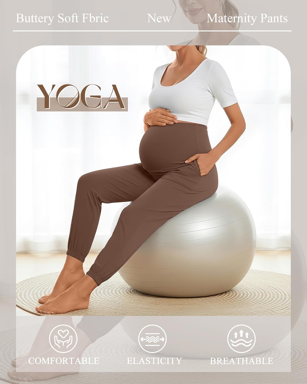 Neer 3 Pack Women's Maternity Pants Over The Belly Stretchy Joggers Pregnancy Casual Lounge Pants with Pockets - Image 5