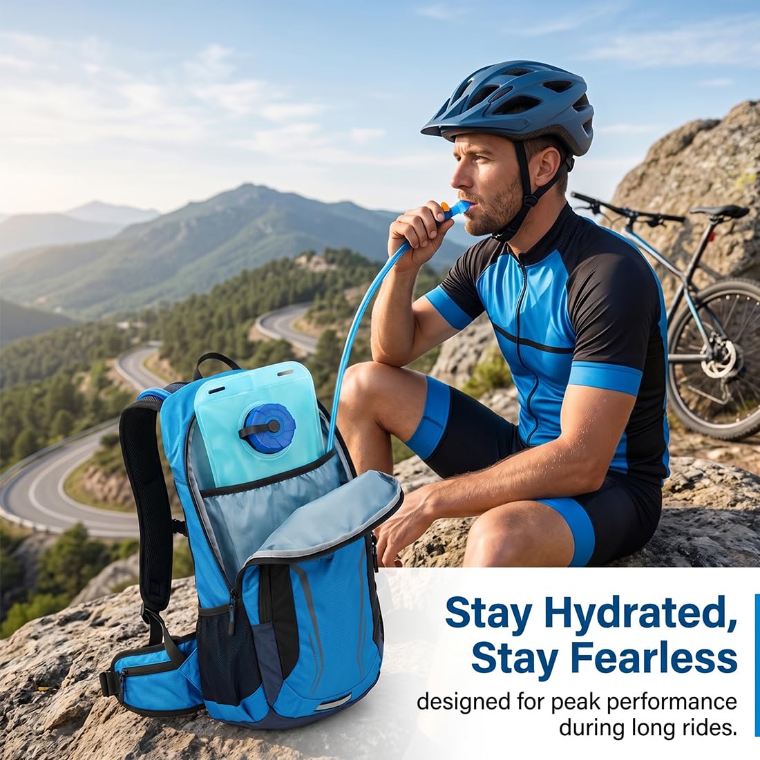 Sacca idratazione 2L, sacca acqua zaino, hydration bladder 2 litri, serbatoio acqua con tubo, camel bag ciclismo trekking corsa, sacca acqua outdoor allenamento, blu trasparente