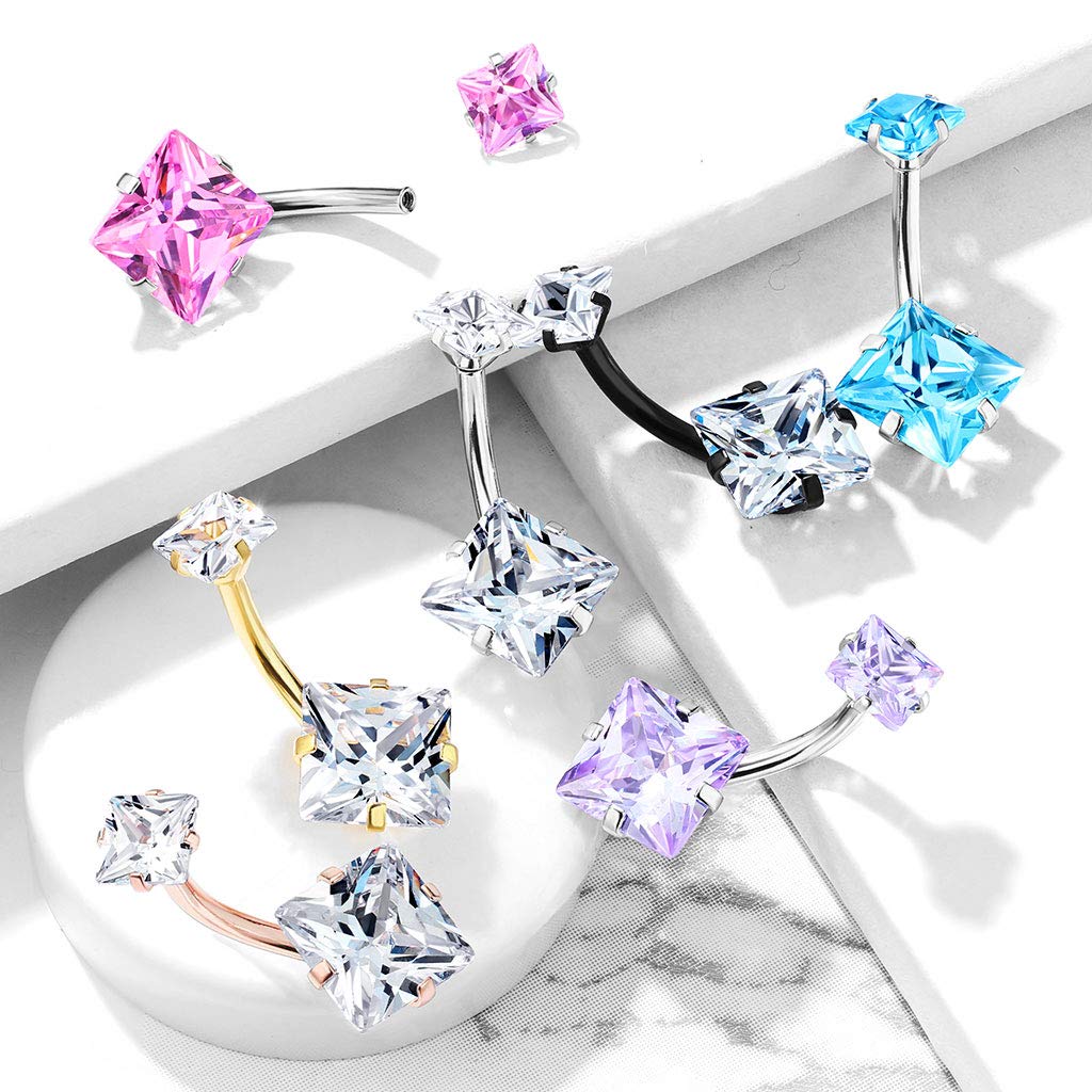 Paula & Fritz® Bauch-nabelpiercing Quadratischer Zirkonia 316L Chirurgenstahl Banane Bauch-Piercing Bananabell Nabel-Piercing Gold Silber Schwarz