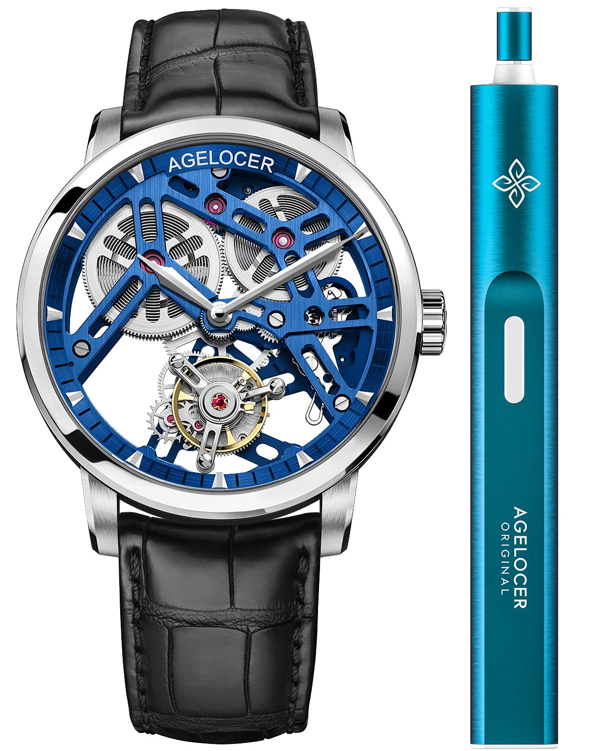 Men's Double-Sided Hollow Tourbillon Hand-Operated Mechanical Leather Wristwatch