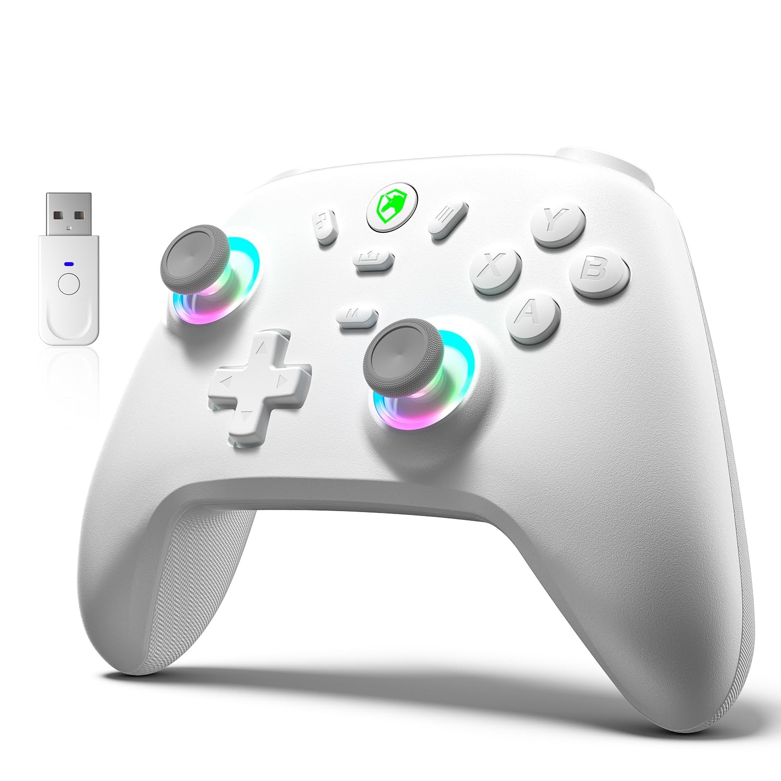 ECHTPower Controlador inalámbrico para juegos de PC, palanca de mando con efecto Hall, 2.4 G y tasa de sondeo de 1000 Hz con cable, batería de 800 mAh, turbo ajustable/vibración, para PC/Switch/iOS