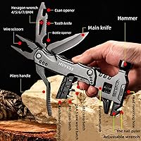 Vista 3 de Martillo multiherramienta con llave ajustable, alicates multiherramienta de bolsillo 16 en 1, herramienta multiherramienta todo en uno de acero