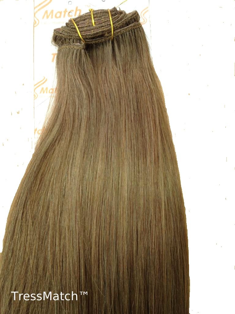 TRESSMATCH 20"-22" Thick to Ends Remy Human Hair Clip in Extensions Light Brown Ashy Brown (Color #8) 10 Pieces(pcs) Full Head Set [Set Weight: 5.7oz/160grams] …