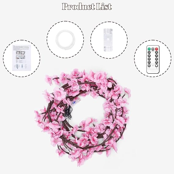 Cherry Blossom Tree Branch Lights for Wall,Cherry Enchanted Willow Vine Lights,with 144 LED and 8 Lighting Modes,Remote Timer,for Bedroom Wall Doors Windows Wedding Christmas Holiday (90inch)
