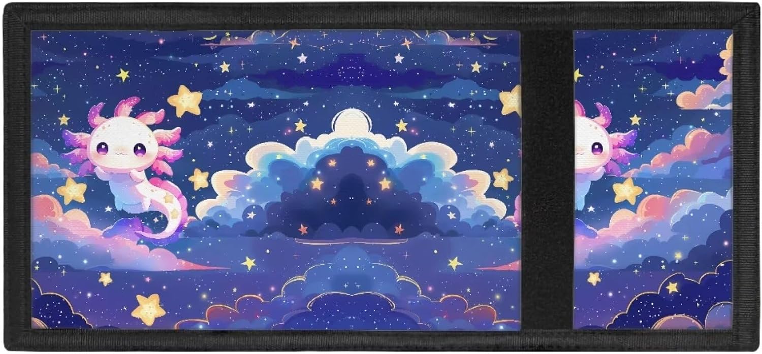 Dolyues Axolotl Kids Wallet for Girls Cute Trifold Canvas Outdoor Wallet for Kids Pink Wallet with Magic Sticker Design for Little Girls Gift - Image 4