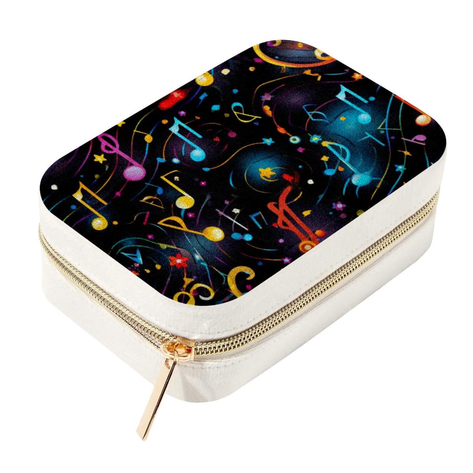 Organizador de viaje portátil de doble capa con diseño elegante de notas musicales para aretes y anillos