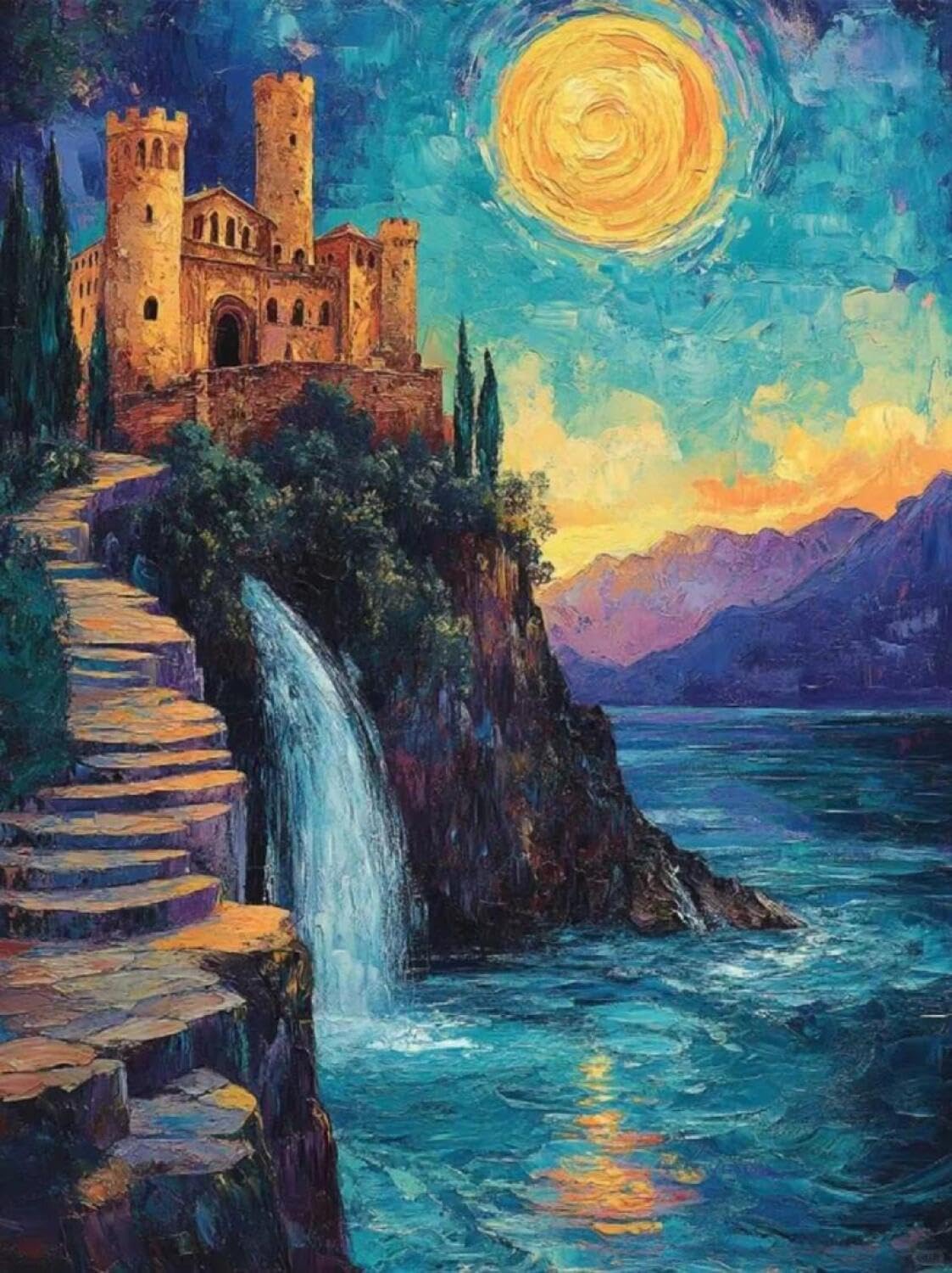 Rqwybcaxn Embroidery Beads Kit Castle Oil Painting 40x50cm