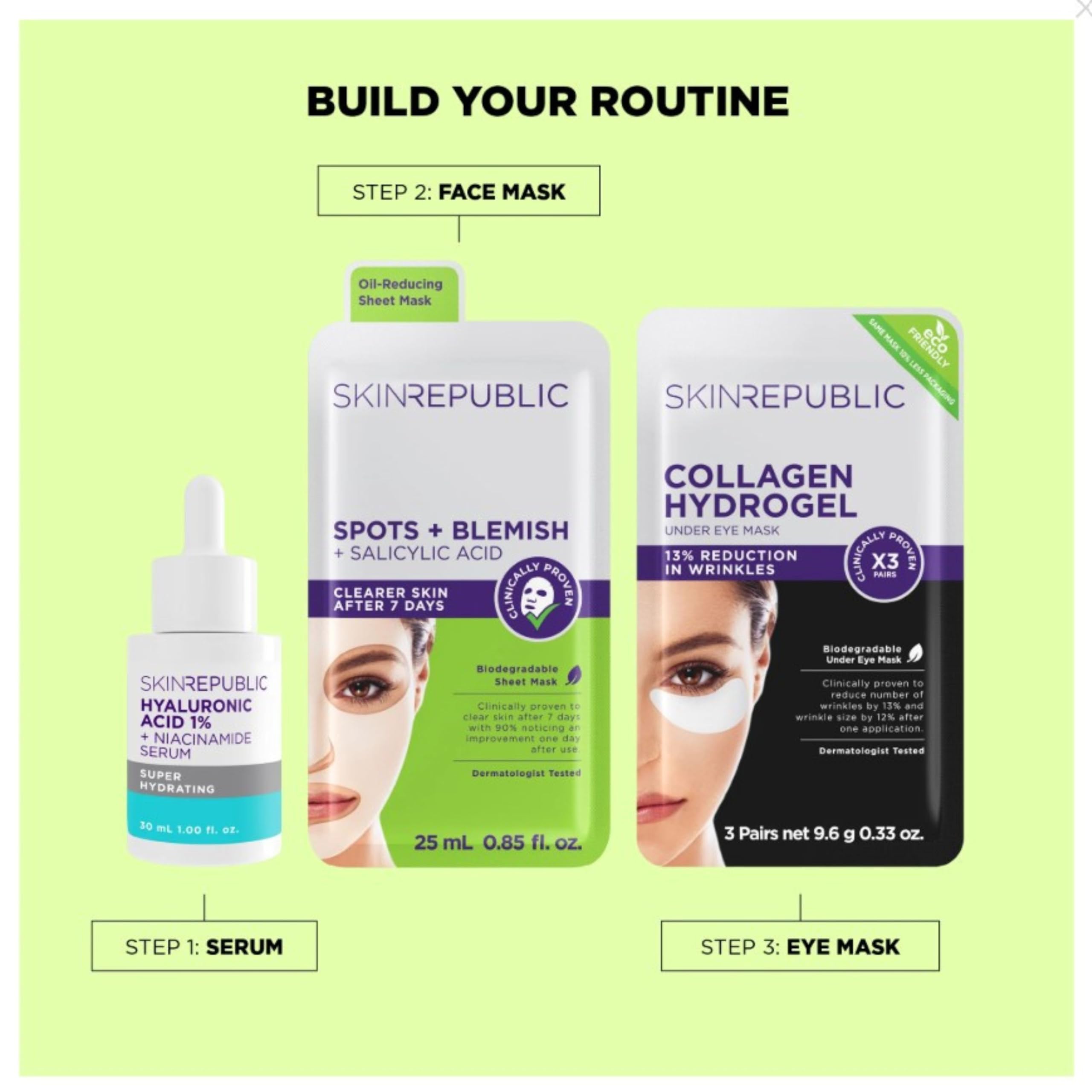 Skin Republic Spots + Blemish Tuchmaske – Anti-Pickel Gesichtsmaske mit Salicylsäure & Teebaum, klinisch bewiesen klarere Haut nach 7 Tagen, porenreinigend & entzündungshemmend, 10er Pack (10 Stück)