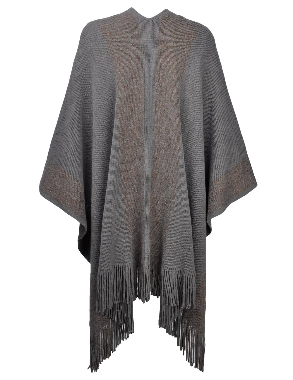 Chal de punto con ribete dorado para mujer, con borlas, capa frontal abierta, capa de abrigo