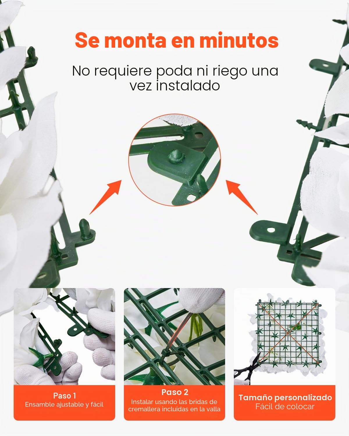 VEVOR Panel 3D de Flores Artificial para Pared 24 Piezas 38 x 38 cm Fondo de Pared con Flores Artificiales sin Costuras Instalación Fácil para Bodas, Hogar, Jardín, Fiestas, Decoración, Blanco