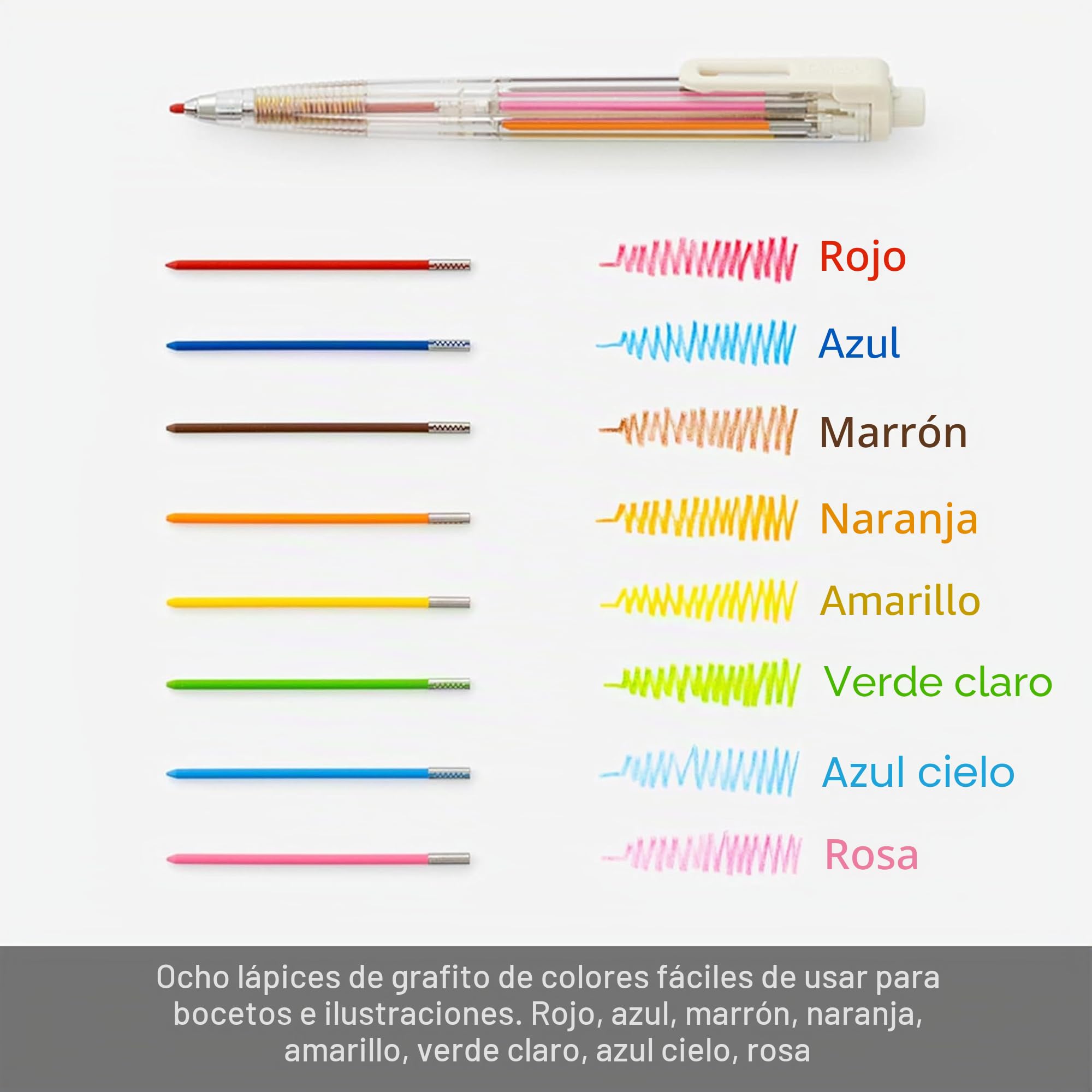 Pentel Art Multi 8 - Portaminas multicolor con 8 minas de color + juego de minas de repuesto (XPH804ST)