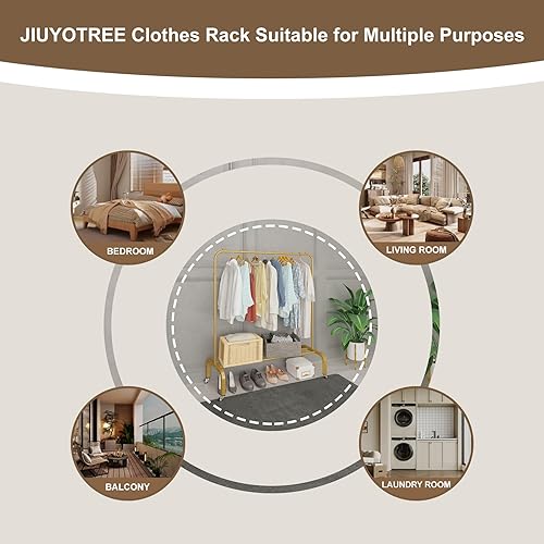 Miniatura 60 de JIUYOTREE Perchero de metal para ropa de 43.3 pulgadas con estante inferior, perchero para colgar ropa, abrigos, faldas, camisas, suéteres, gris