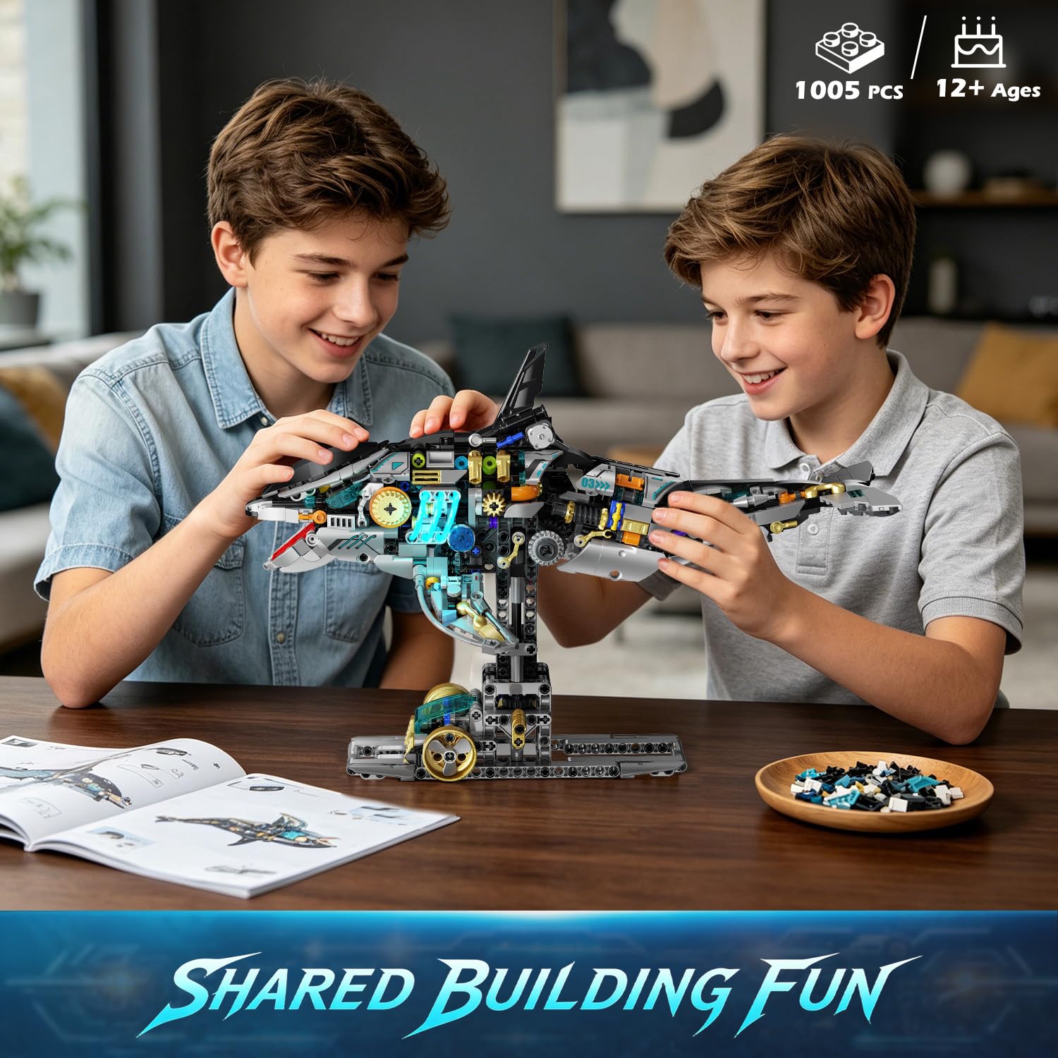 INSOON Orca Meccanica Set di Costruzione STEM per Bambini 12+ | Kit costruzione orca con meccanismo a manovella, gioco marino STEM, regalo di compleanno e Natale per bambini e adulti