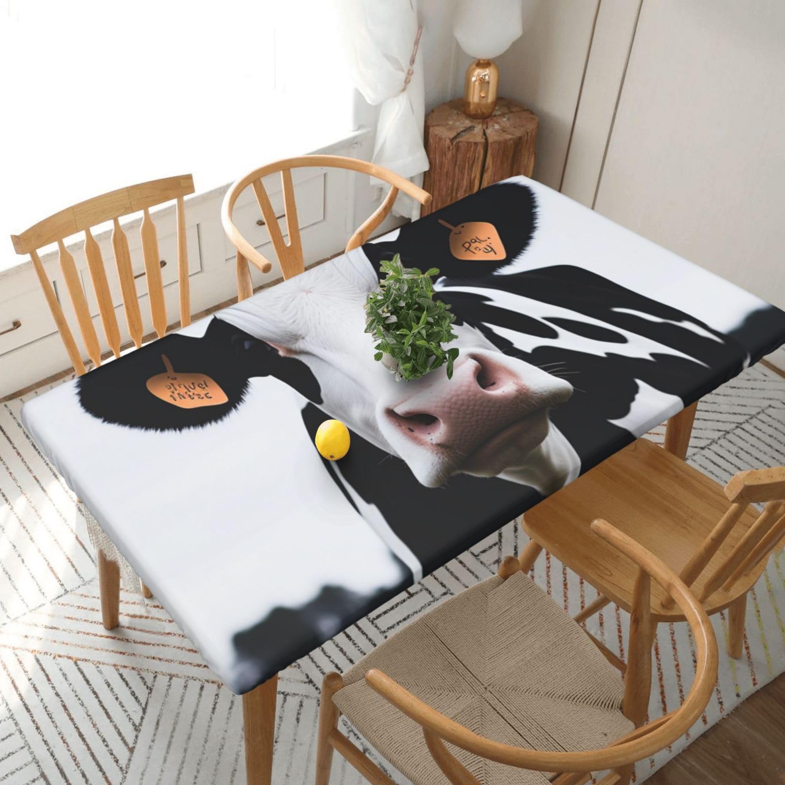 WPKJU Dairy Cow Printed Tablecloths 5ft Rectangular Table Covers Washable Polyester Decorative Table Cloth for Dining Table Picnic Wedding