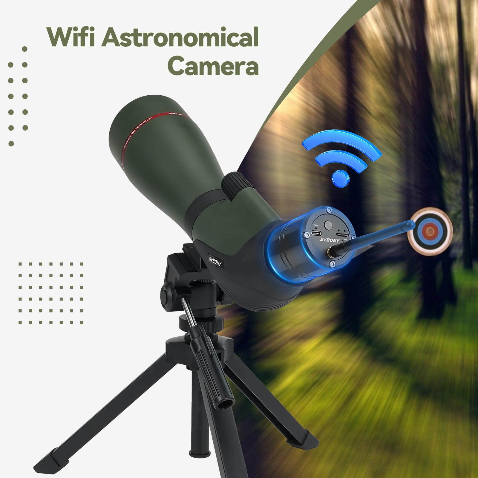 Svbony SA412 20-60x80 Spotting Scopes con WIFI Camera, HD Spotting Scope con Treppiede da Tavolo, Cannocchiale a Lungo Raggio, Cannocchiale Antiappannamento Impermeabile FMC per Tiro al Bersaglio