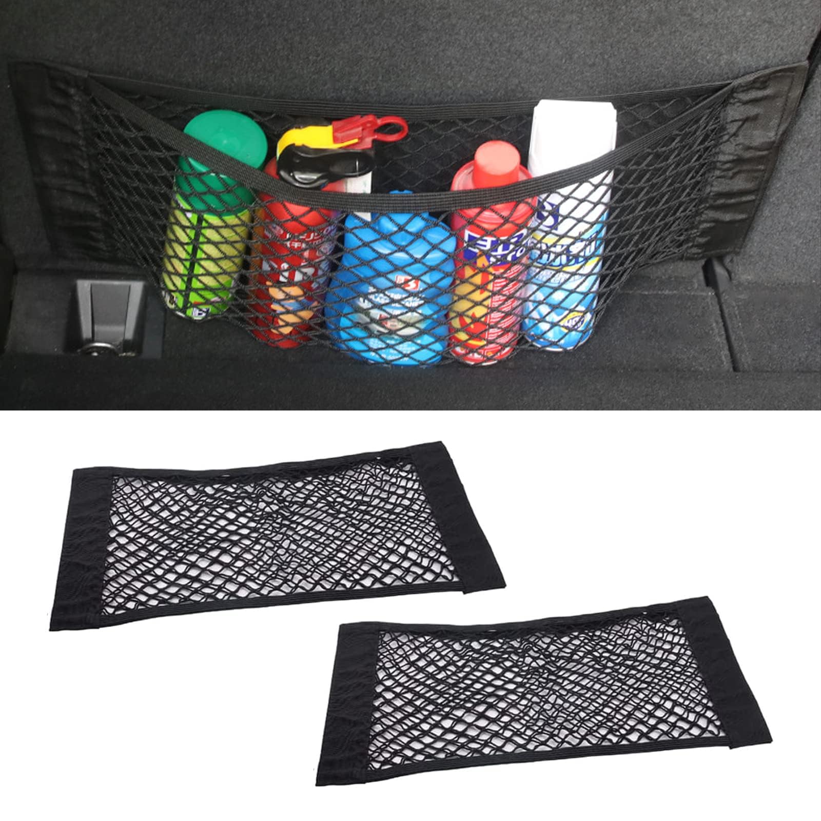 Fogfar Pack of 2 Medium Frame Car Storage Net Bag, Car Storage Net, Double-Layer Mesh Pocket Storage Net, for Car Trunk Storage (Black)