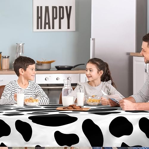 Miniatura 7 de durony Paquete de 2 manteles con estampado de vaca de 108 x 54 pulgadas, fundas de mesa con estampado de vaca blanca y negra para fiestas temáticas