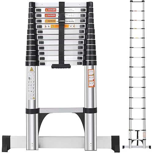 Telescoping Ladder,16.5 FT Aluminum Multi Button Retraction Lightweight Ladder with 2 Triangle Stabilizers and Stabilizer Bar,Heavy Duty 375 lbs Max Capacity,Ideal for Home, RV, and Outdoor