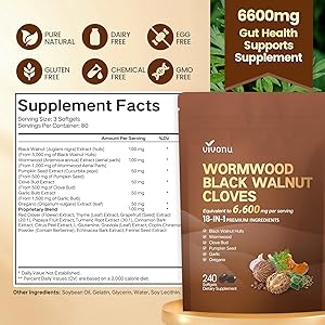18-in-1 Black Walnut Wormwood Cleanse for Humans, 80 Day Supply, 6600mg Serving, Rapid Gut Cleanse & Digestive Health with Clove, Garlic, Turmeric, Pumpkin Seed, Oregano, Berberine & More 240 Softgels