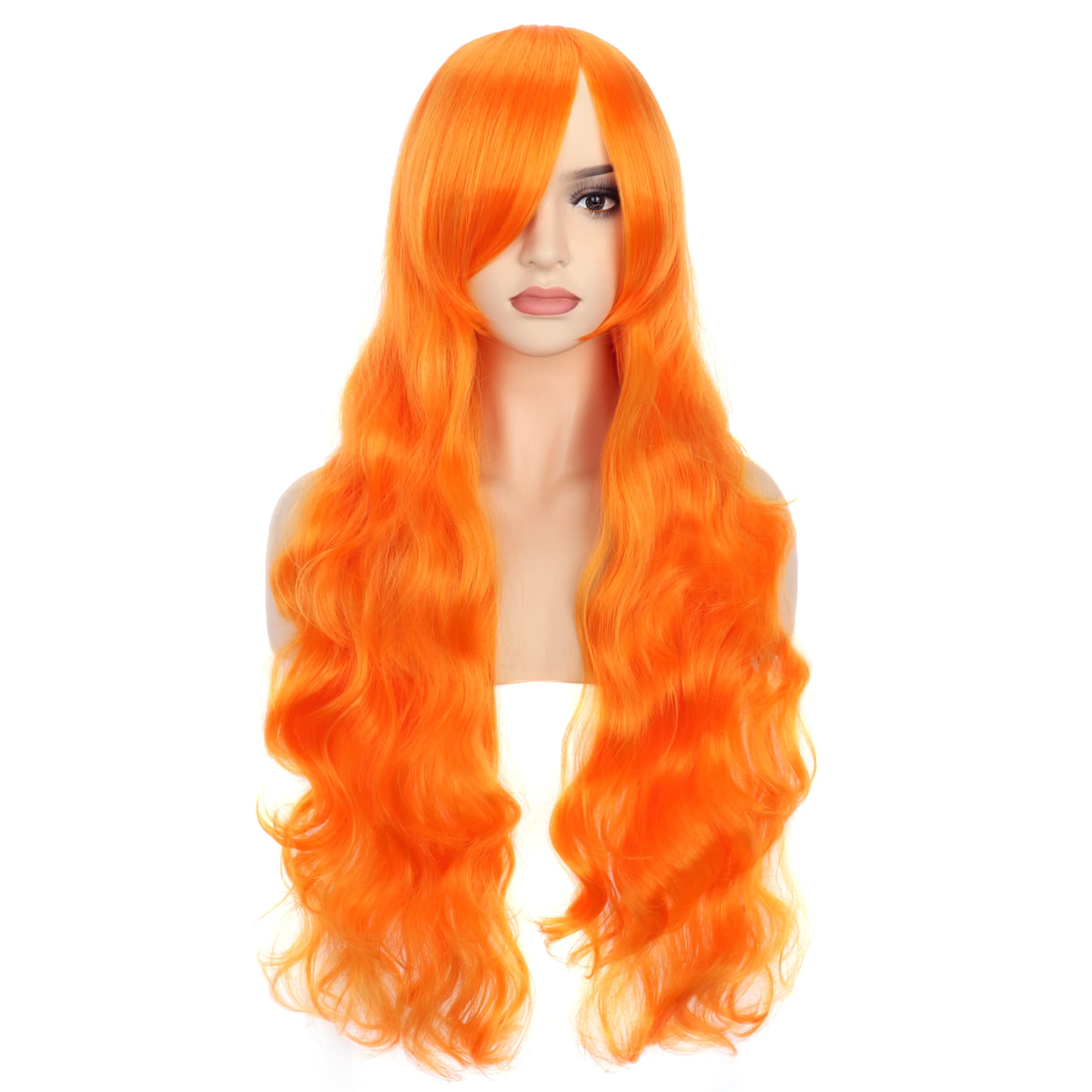 YEESHEDO 32" 80 cm Orange Long Wavy Curly Hair Cosplay Wigs with Bangs for Women Girls Heat Resistant Synthetic Wig for Party Costume Anime Halloween (Bright Orange) - Image 3