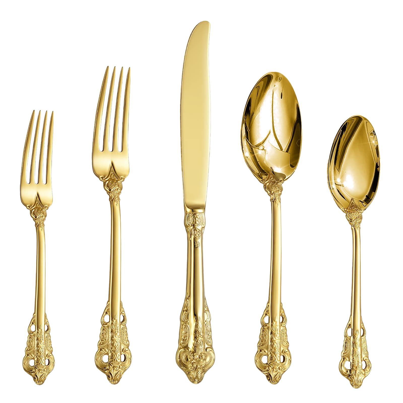 SHEUMNT Gorgeous Baroque Gold 18/10 Stainless Steel 20 Pieces Flatware Set, Anti-Rust Stainless Steel Cutlery Set Utensils Including Fork Spoon and Knife with Gift Box
