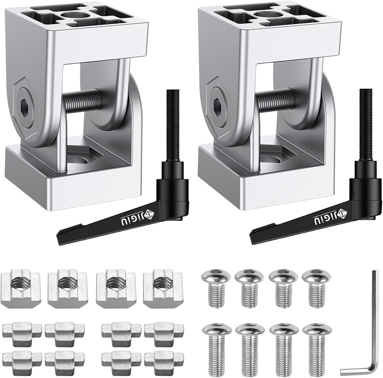 JiGiU 2PCS Connecteur Profilé Aluminium 3030 Argent | Charnière Profilé d'Aluminium 3030 Connecteur, Poignée de Serrage, Coudé Réglable Angle, pour Profil d'Aluminium