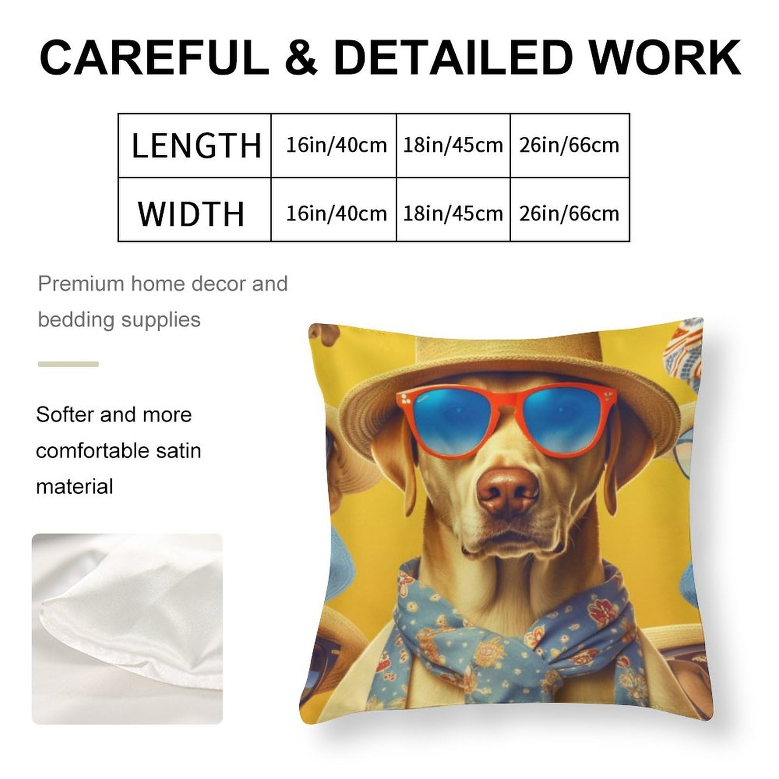 Dog with A Hat and Sunglasses Satin Modern Cushion Case Happy Independence Day 4th of July Decorative Throw Pillow Covers 18 in Decorative Pillows for Couch Pillows for Couch Sofa