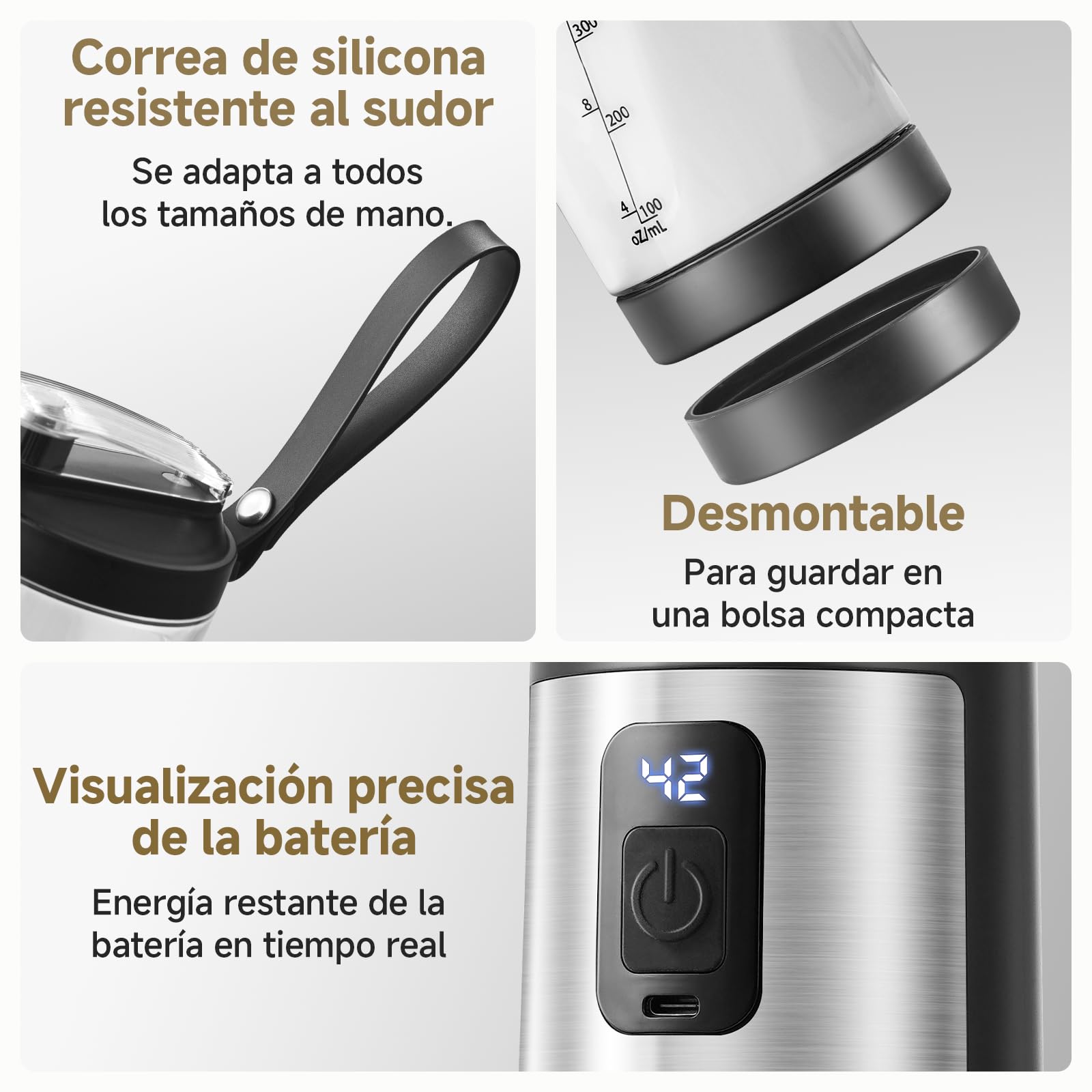 AMZCHEF Batidora portátil de 600 ml – Smoothie Maker con 6 cuchillas, motor de 120 W para llevar, carga rápida a través de USB-C, IPX6 resistente al agua, sin bisfenol A, mini batidora para batidos