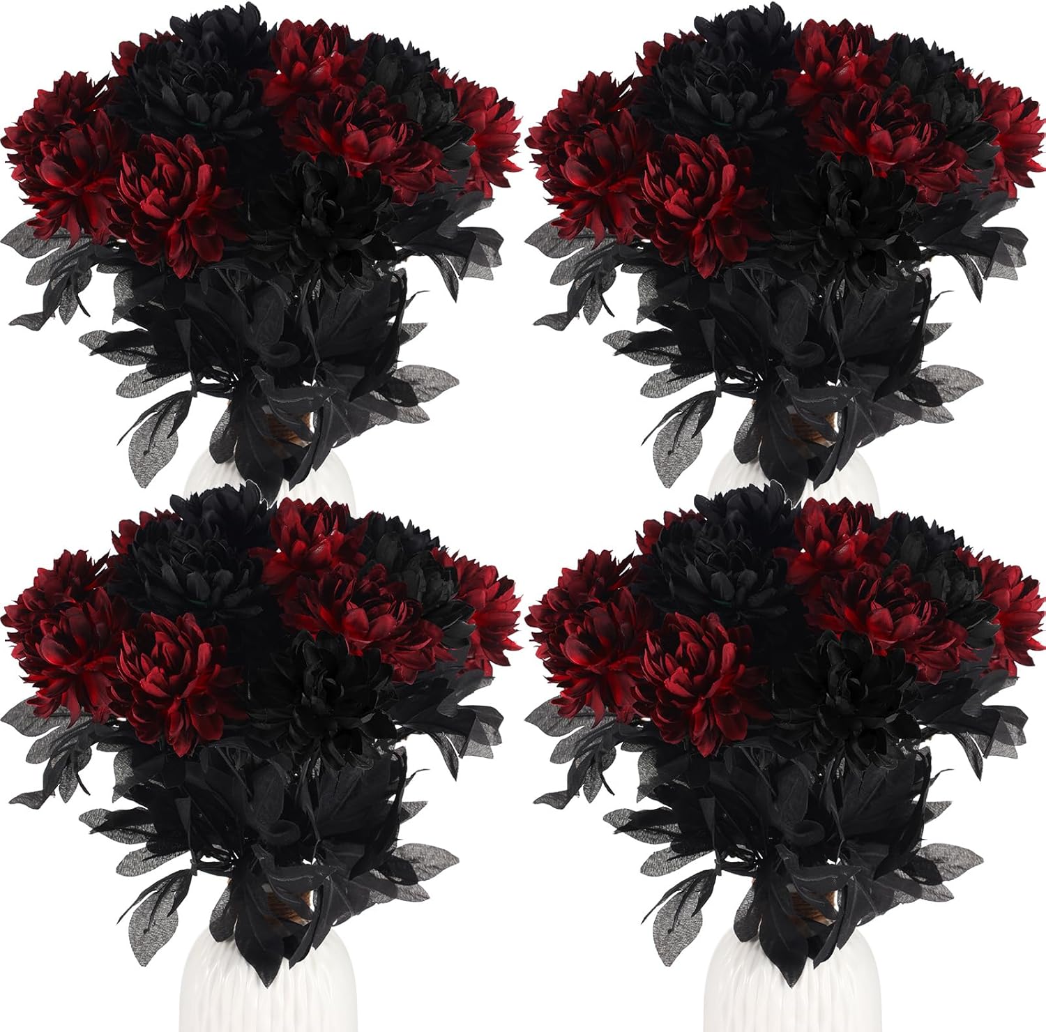 Tigeen 30 Pcs Burgundy Flowers Wine Red Dahlias Artificial Flowers with Stems Faux Silk Dahlia Bouquet Long Stem for Wedding Halloween Bridal Bouquet Harvest Table Centerpieces Home Decor