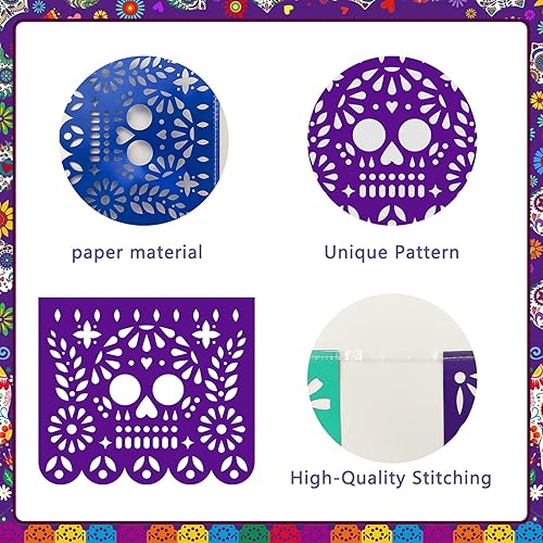 Miniatura 4 de Paquete de 6 pancartas mexicanas para fiestas papel Picado para decoraciones de Día de los Muertos y decoraciones del Día de Muertos cortes de papel