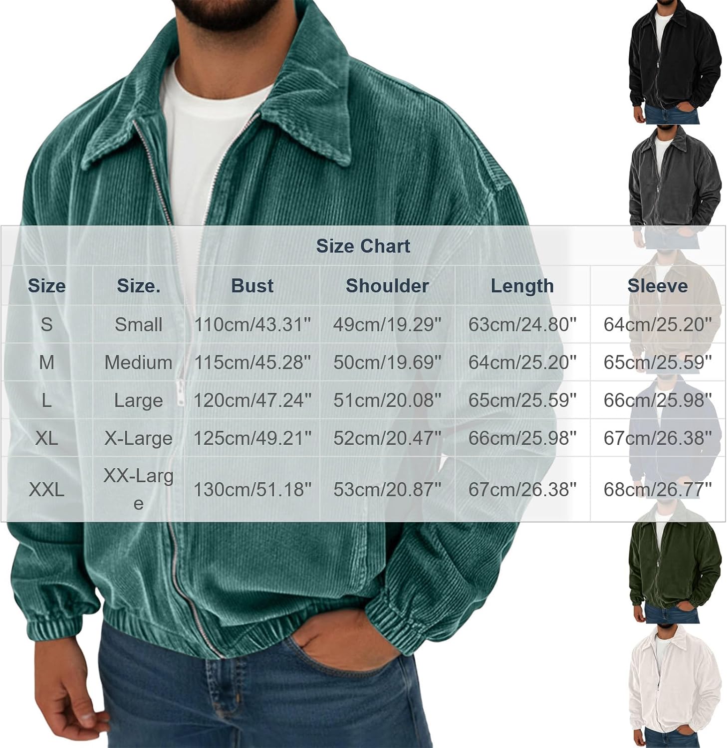 Mens Corduroy Zip Up Jackets Casual Long Sleeve Fall Winter Coats