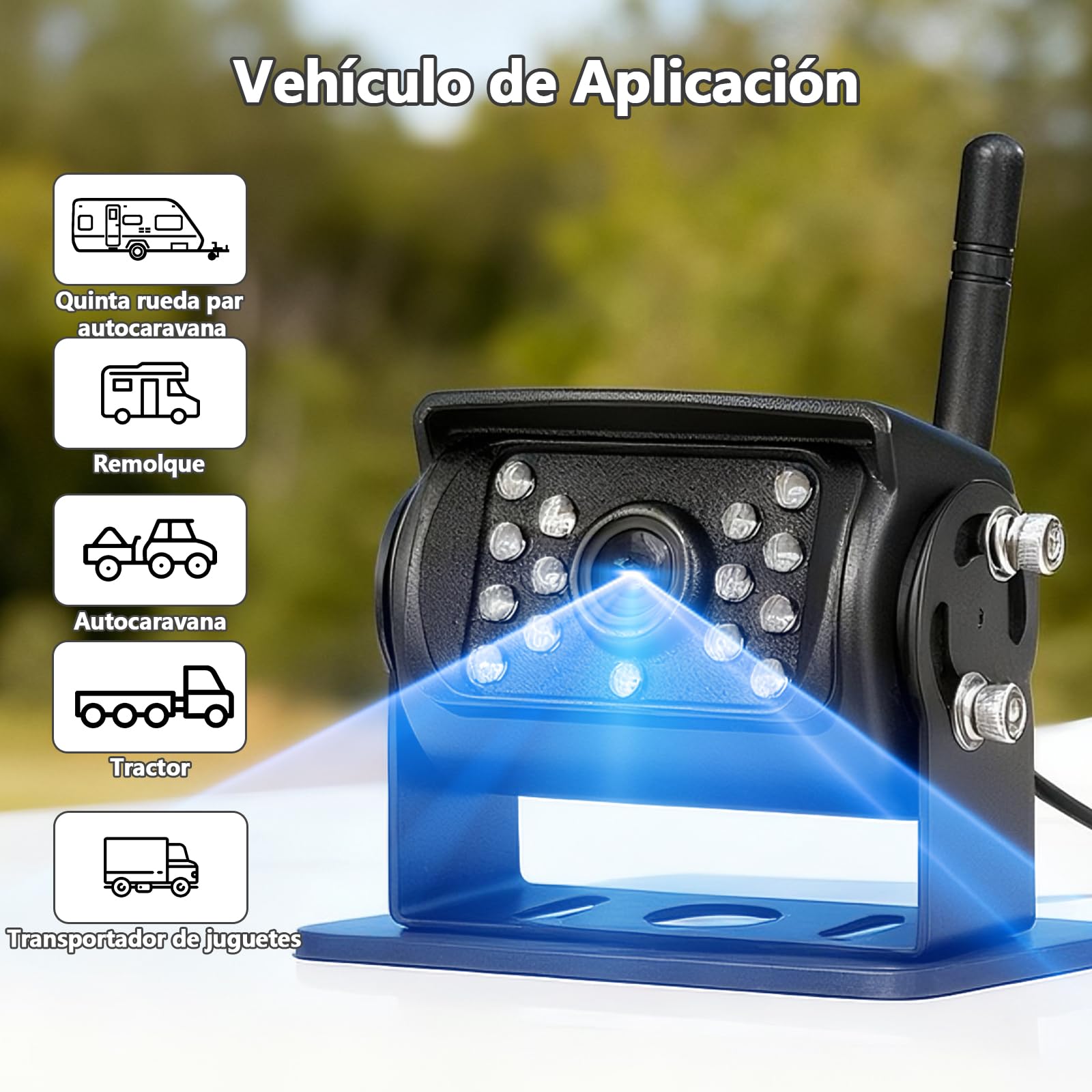 Cámara de Marcha Atrás con 7 Pulgadas 1080P Monitor, IP69 Impermeable 14 IR Visión Nocturna Camara Trasera Coche Inalámbrica, para Camper, Camión, RV(VE-7C)
