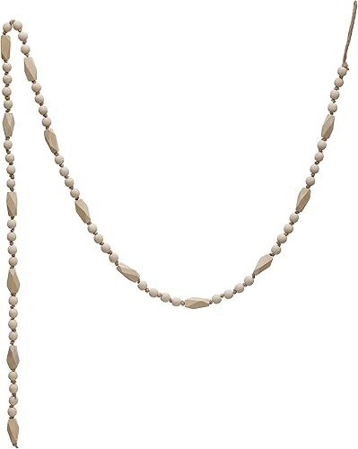 Creative Co-Op Guirnalda de cuentas de madera de paulownia de 72 pulgadas, natural