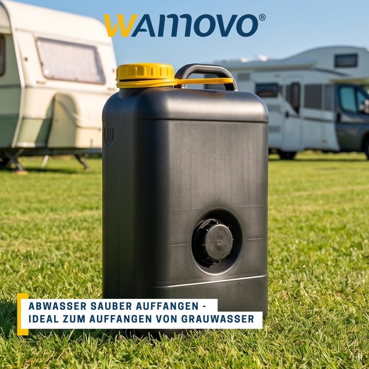 Réservoir d'eaux usées pour caravane 19 l - Réservoir plat pour eaux usées - Pour camping - Noir - 47,5 x 28 x 17 cm - Avec vidange DIN 96 et raccord DIN 61 pour camping-car