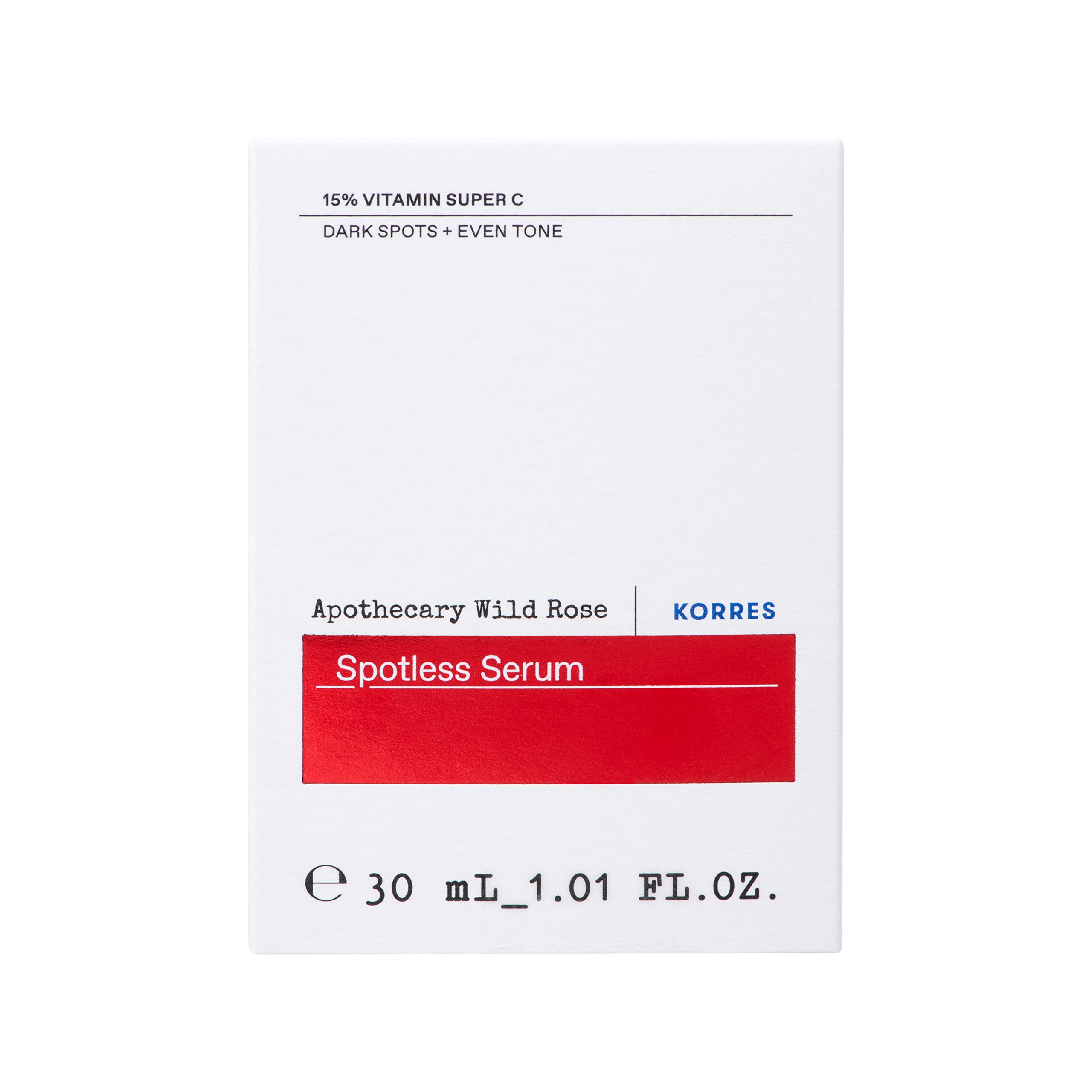 Korres Apothecary Wild Rose Spotless Serum, 15% witamina C z olejkiem z dzikiej róży i przeciwutleniaczami, serum z witaminą C dla blasku i odcienia skóry, codzienna pielęgnacja skóry dla kobiet i