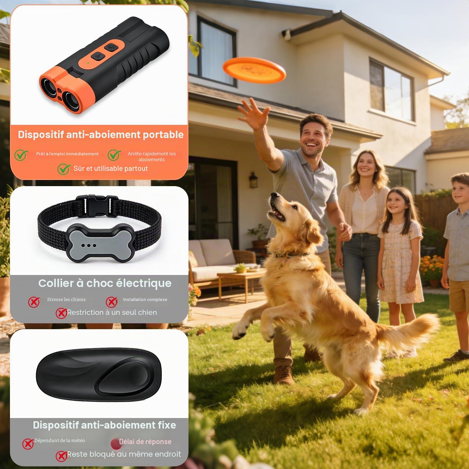 Dispositif anti-aboiement pour chiens - Rechargeable avec LED clignotante - Pour intérieur et extérieur - Pour chiens de petite, moyenne et grande taille
