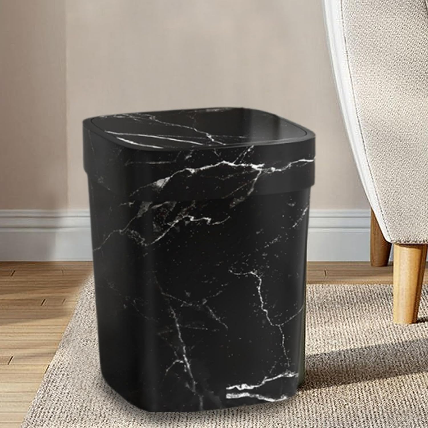 Trash Can Countertop Compost Bin Garbage Can Rubbish Can Trash Bin Waste Bin Garbage Container for Home Bathroom Study Garage, White, S(Black,Small)