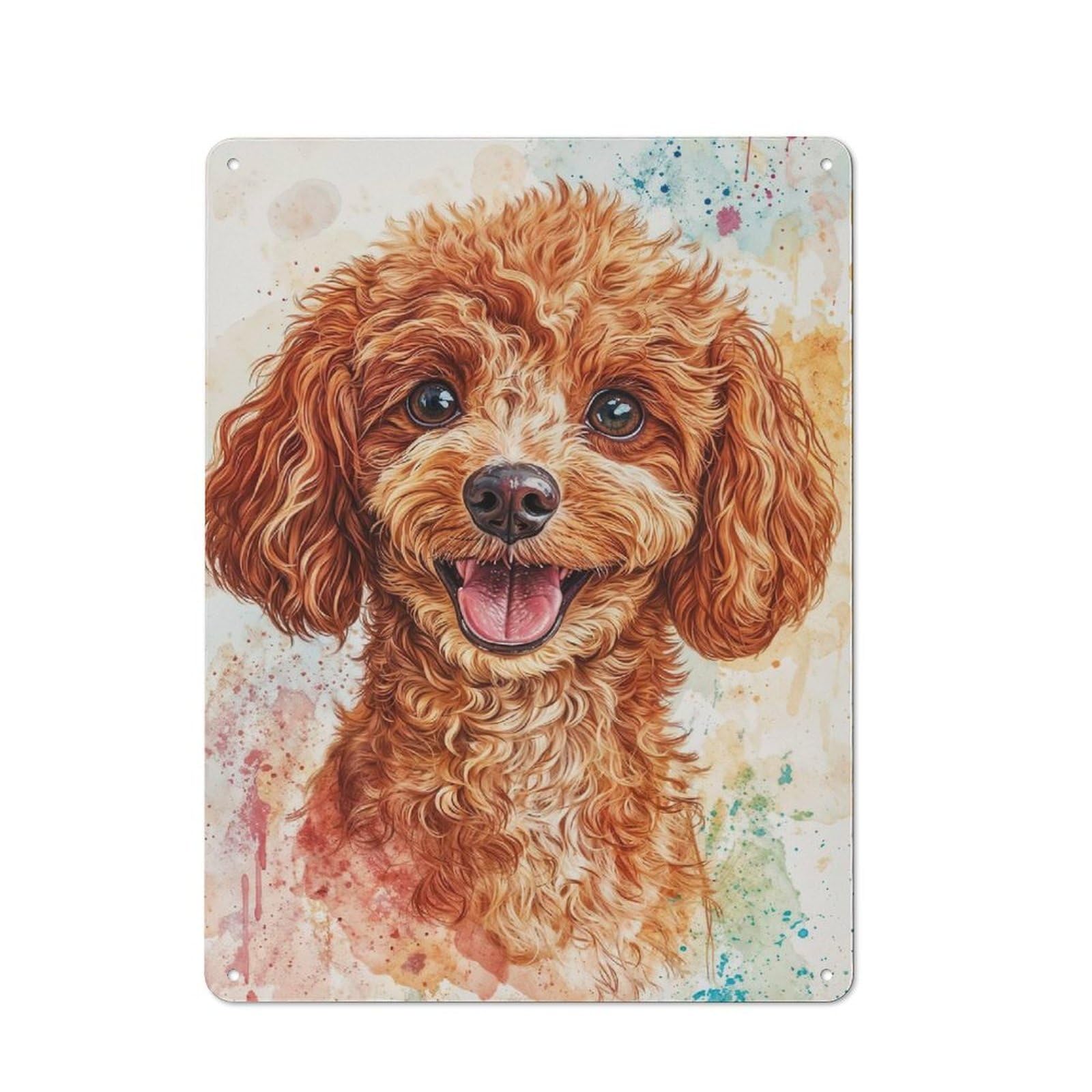 Vintage Tin Sign 40x30cm with Smiling Poodle Portrait for Hobby Room Or Studio, for Metal Sign Collectors, for Garage And Workshop Walls