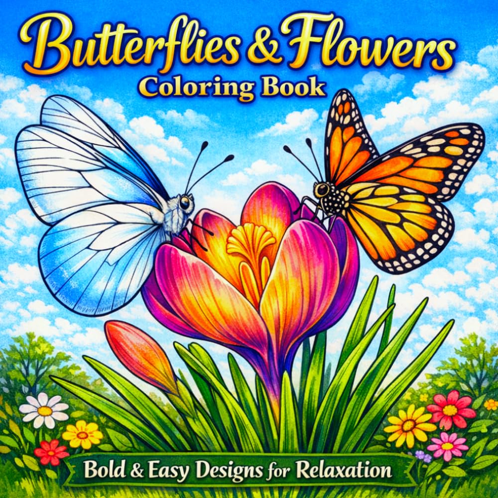 Butterflies & Flowers Coloring Book for Adults: Bold & Easy Designs for Relaxation