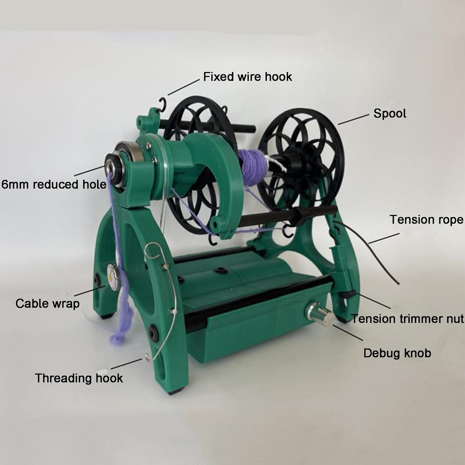 Electric Spinning Wheel Yarn Spinner Kit Dog Hair Wool Spinning Thread Wool Fibre Twisting Yarn Winder with Foot Controller & 3 Bobbins - Forward and Reverse,Green